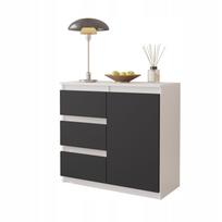 Komoda 80 cm biały mat / antracyt 3 szuflady 1 drzwi półka