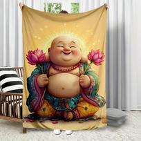 adorable Maitreya Buddha Flannel printed blanket suitable for all seasons suitable for living room office sofa and travel Size: 75*100cm, Weight: 230 GSM