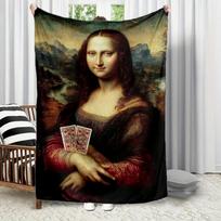 Interesting patterns of the Mona Lisa Flannel printed blanket suitable for all seasons suitable for room office sofa and travel Size: 75*100cm, Weight: 230 GSM