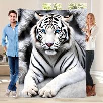 Luxurious White Tiger Print Plush Throw Blanket for Sofa Couch Bedding Home Decor Cozy Winter Gift Wildlife Jungle Style Size: 75*100cm, Weight: 230 GSM