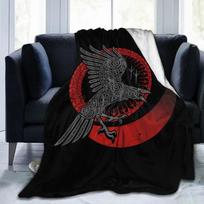 Viking Raven Norse Print Flannel Blanket Gifts Warm Plush Throw Blankets Soft Comfy Lightweight for Home Couch Bed Sofa Travel Size: 75*100cm, Weight: 230 GSM