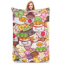 Kawaii Sushi Blankets Multi-function Fleece Sofa Throw Blanket for Home Bedroom Outdoor Throws Bedspread Quilt Size: 75*100cm, Weight: 230 GSM