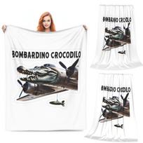 Bombardiro Crocodilo Meme Italian Brainrot Blankets Warm Flannel Throw Blanket Plush for Bed Living room Picnic Travel Home Sofa Size: 75*100cm, Weight: 230 GSM