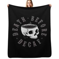 Death Before Decaf Throw Blanket Warm Flannel Blanket for Couch Chair Bedroom Size: 75*100cm, Weight: 230 GSM
