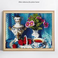 „Pasidaryk pats“ deimantinis paveikslas su apvaliomis gėlėmis ir arbatos deimantiniu siuvinėjimu mozaika, visas ekranas 20X30CM