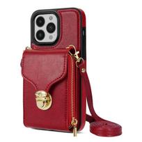 „Crossbody“ odinė piniginė, vertikali kortelių krepšio dėklas, skirtas „iPhone 14 13 12 Mini 11 Pro X Xs Max Xr 8 7 Plus Se 2020“ užtrauktuku For iPhone 13ProMax raudona