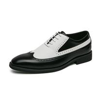 FashionMen Casual Shoes Leather Men Business Shoes Fashion Man Oxford Shoes Lace-Up Outdoor Male Shoes Luxe Club Shoes Brogue Shoes Men 38 juoda balta spalva