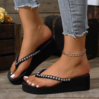 Ladies Wedges Sandals Beach Thong Sandals Comfortable Beach Platform Flip Flops Breathable Non Slip for Wandering Gathering 36 juoda