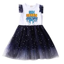 9193 Kids Girls Steal a Brainrot 67 Six Seven Print Sleeveless Ruffle Casual Mesh Dress 100cm balta