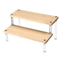 Acrylic Display Riser Shelf Organizer Showcase Fixtures Storage Wood Stand for Doll Figure 2 Tiers