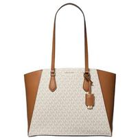 MICHAEL KORS shoulder bag TARYN Brand Print Logo Pendant Artificial Leather Tote Tote Shopping Hand Large Size Women's Vanilla White and Acorn Brown balta
