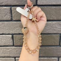 Light Luxury Style  Beaded Popcorn Crystal Bead Mobile Phone Chain Alloy Butterfly High-end Gold Foil Bead Keychain Chain
