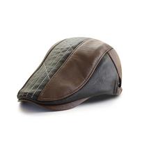 Letter Berets Cap PU Leather Snapback Caps Casual Peaked Cap  For Women Men šviesios kavos spalvos
