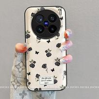 Premium Full Coverage Silicone Phone Case Vivo X200 Pro X100 Series Black Floral Shockproof Design vivo X60