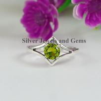 Natural Peridot Sterling Silver Chevron Ring, August Birthstone, Handmade Ring 6.25