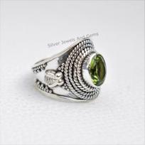 Handmade Honey Bee Sterling Silver Peridot Ring, August Birthstone 4.75