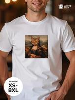 Oversized cotton T-shirt with  Mona Lisa Cat  print 4XL