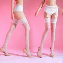 Sexy Lace And Horse Oil Thigh High Socks Woman Skin Color Stockings Club Internet Celebrity Peony White Polka Point Stockings One Size