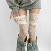 Lolita Solid Color Lace Trim Thigh High Stockings Women Over Knee Socks Summer Autumn Daily Cosplay Socks One Size
