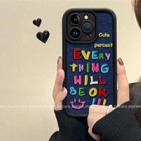 Full Coverage Shockproof Silicone Case IPhone 16 Pro Max 15 14 With English Embroidery Denim Design iPhone 16