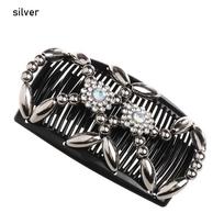 Tool Handmade Bun Maker Flower Crystal Beaded Hair Clip Double Comb Magic Hair Comb Elastic Hairpin sidabras