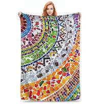Gaudi Barselona Mosaic Blankets Soft Warm Flannel Throw Blanket Plush for Bed Living room Picnic Travel Home Sofa Size: 75*100cm, Weight: 230 GSM