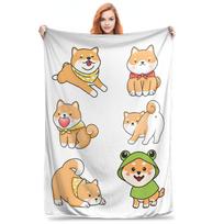 Flannel Throw Blanket Ukiyo-E Shiba-Inu Dog Pattern Warm Plush Blankets Soft Bedspread for Bed Living room Home Travel Sofa Size: 75*100cm, Weight: 230 GSM