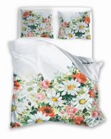 Satin bedding 160x200 digitally printed nobile flowers multicolored flower meadow