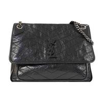 [Pre-Owned] Ysl Niki Silver Chain Black Label Logo Vintage Pleated Leather Crossbody Shoulder Bag - Very Good #1PQCQJS ONE SIZE