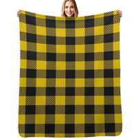 Geltonas ir juodas buivolo rašto pledas Minkštas ir patogus pledas skaitymui, televizijos žiūrėjimui Size: 75*100cm, Weight: 320 GSM yellow