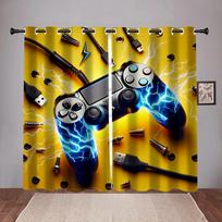 2 panel Cool Lightning Gamepad Printed Curtains for Boys Gaming Room Bedroom Living Room Blinds cortinas Grommet Top Rod Pocket (W50cmxH130cm)x2&Rod Pocket