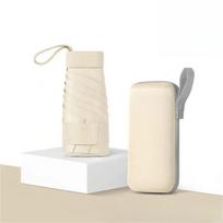 Umbrella Lightweight with Card Case Portable Sunscreen Uv Protection Sunny and Rainy Capsule Umbrella Flat Six Folded Umbrella white