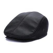 Men's Genuine Leather Cowhide Beret - Winter Warm Breathable Newsboy Cap for Middle-Aged & Elderly XXXL (59-60cm) juoda