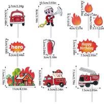11pcs Fire Ladder Truck Water Tank paper Cake Topper Fireman Hero Theme kid 1st One Year Happy Birthday Cake Decoration Boy