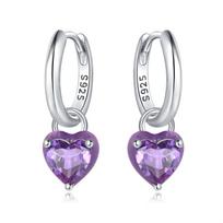 925 Silver Dreamy Purple Love Heart Earrings Drop Earrings For Women Party Fine Gift Elegant Birthday Jewelry