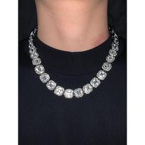 Men's Super Shiny Necklace Niche Hip-hop European and American Rock Candy Diamond Choker High Sense American Hiphop Rap Accessories Silver 50cm