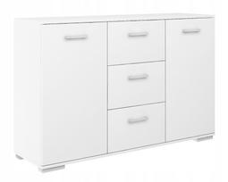 Komoda K3, 120 cm, balta, 3 stalčiai, miegamajam ir svetainei