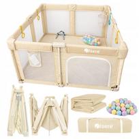Vaikiška sulankstoma žaidimų maniežas PLAYPEN 130x130 cm su kilimėliu, kamuoliukais ir krepšiu