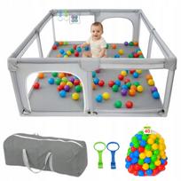 Vaikiška žaidimų maniežas PLAYPEN 150x180 cm, pilkas, su kamuoliukais ir krepšiu