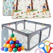 Kūdikių ir vaikų maniežas PLAYPEN, 150x180 cm, su storu kilimėliu, kamuoliukais, rankenomis ir krepšiu
