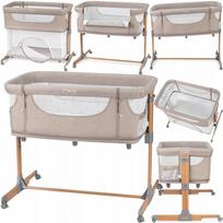 Lova MoMi SMART BED, smėlio spalvos, su reguliuojamu čiužiniu ir tinkleliu nuo uodų