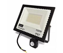 Lauko LED prožektorius 100W su judesio jutikliu, IP66, Mini Slim