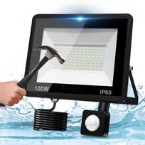 LED lauko prožektorius 100W su judesio ir sutemų jutikliu, 9000 lm, plonas