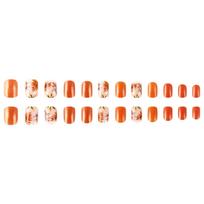 Festive Press on Nails Orange Pumpkin Design Full Cover Thanksgiving False Nails Artificial Autumn Acrylic Nails 1