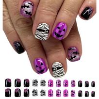 24x/Box Halloween False Nails Press On Nails Artificial Nails Short Square Full Cover Stick on Nails for Party 1