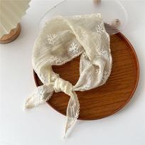 Sweet Floral Lace Hair Scarf Pastoral Style Bohemia Bandana Cotton Linen Hair Band  Photograh beveik baltos spalvos