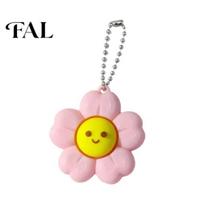 Durable Keyring Smiling Flower Keychain Fidget Toy, Floral Clicker Sensory Toy for Stress Car Key Holder Relief, Hanging Bag Charm with Ball rožinė