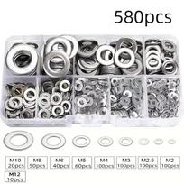 580Pcs Rust Resistant Flat Washer Assortment M2-M12 Multi Size Flat Washer Kit  Industrial Use 580Pcs