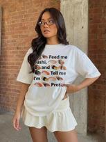 Oversized Y2K print T-shirt: Pinterest-style Sushi M