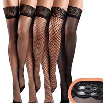 4-Pair Sexy Lace-Trimmed Thigh-High Stockings With Open Designs One Size